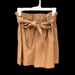 ZARA FAUX LEATHER WOMEN’S SHORTS SIZE SMALL CAMEL BROWN PAPER BAG TIE WAIST